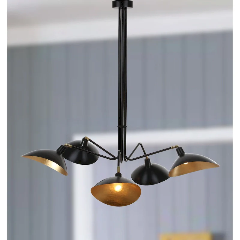 SAFAVIEH Lighting Shara 49-inch 5-Light Lettie Gold Leaf Detail Pendant - 49  W x 49  D x 43  H - Black - 49Wx49Dx43H