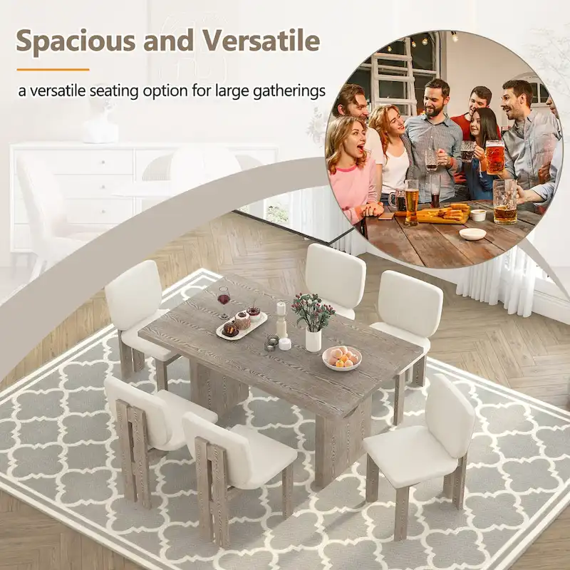 7-Piece Transitional Wooden Dining Set with Rectangular Table & 6 Chairs