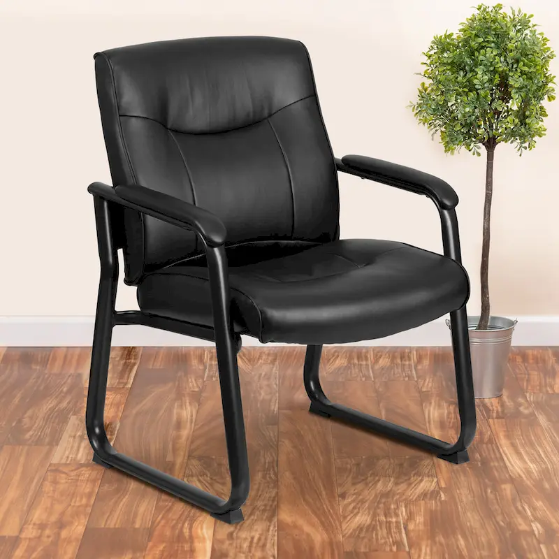 Black LeatherSoft Executive Side Chair – Sled Base, Big & Tall, Single Use