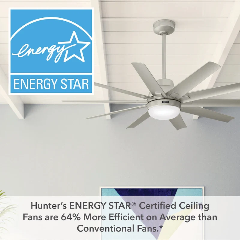 Hunter 60  Overton Damp Rated Ceiling Fan with LED Light Kit and Wall Control - Windmill, Transitional, Modern - ENERGY STAR
