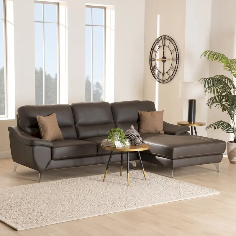 Townsend Modern Full Leather Sectional Sofa with Right Facing Chaise