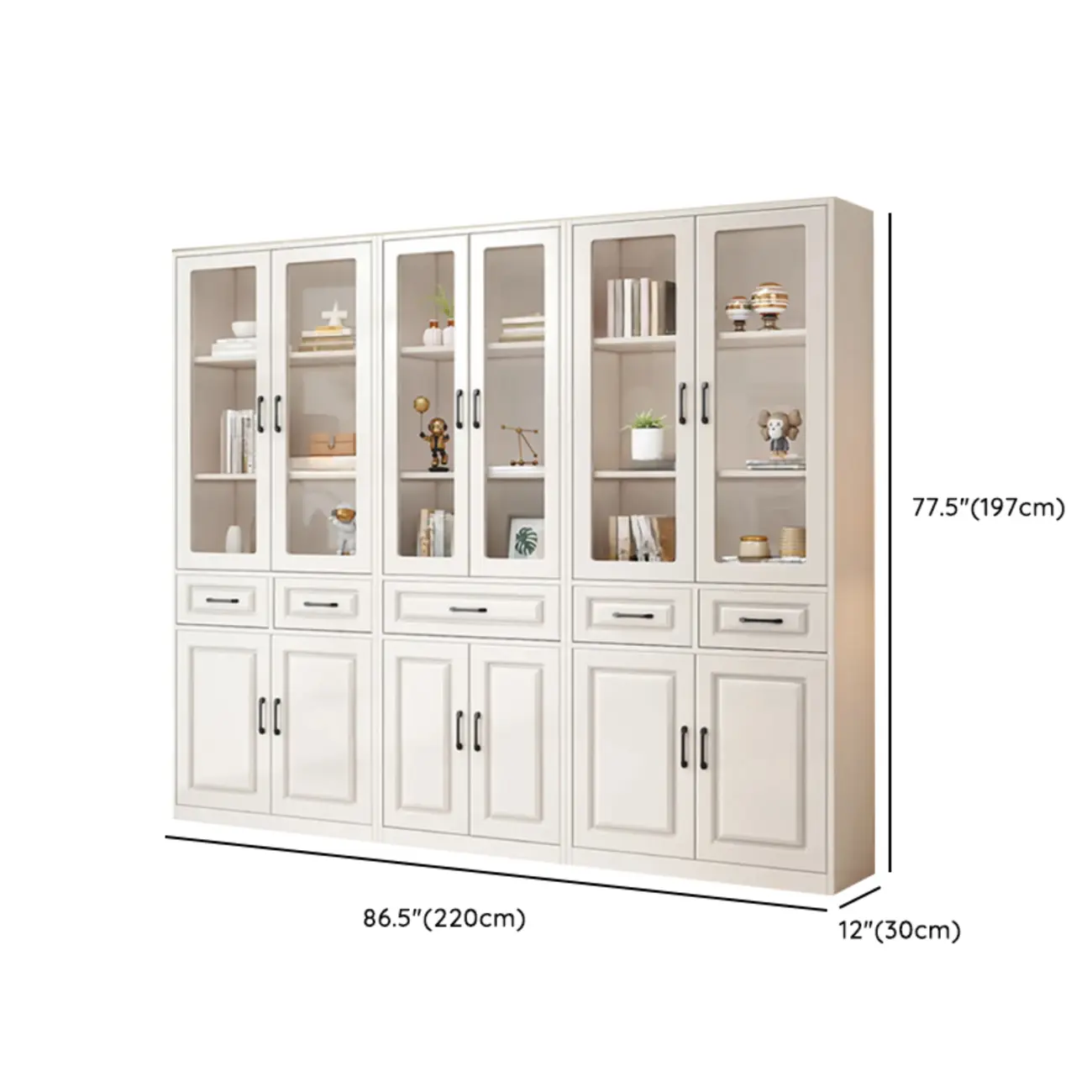 Rectangular White Wood Vertical Display Bookcase with Drawers