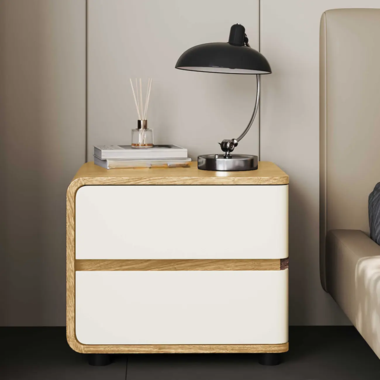Modern Narrow Wooden Nightstand with 2 Drawers