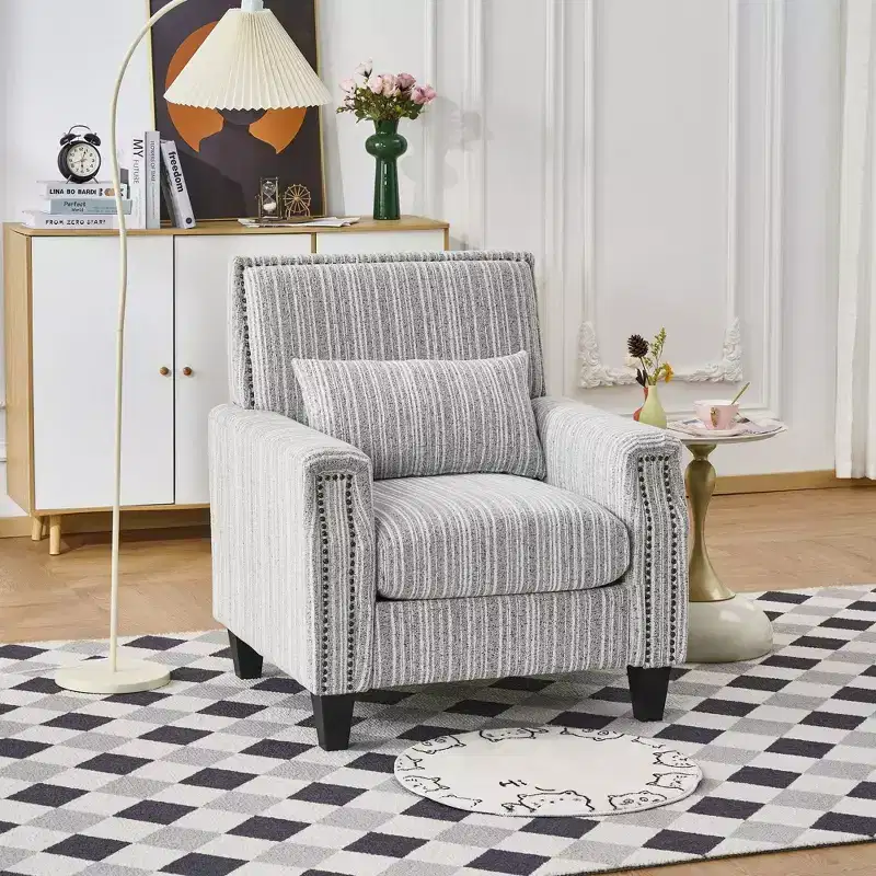 TUYOHW Modern Accent Chair,Two-Tone Striped Sofa Lounge Chair with Nailhead Trim,Solid Wood Frame,Upholstered Armchair for Living Room,Office