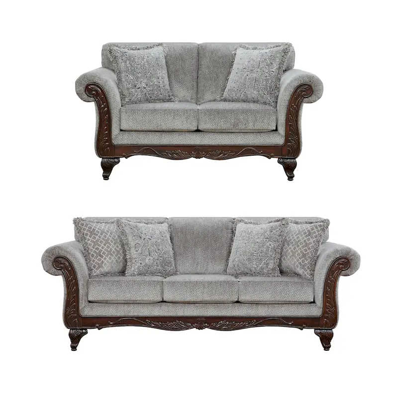 Hernen 2-Piece Carved Wood Frame Living Room Set