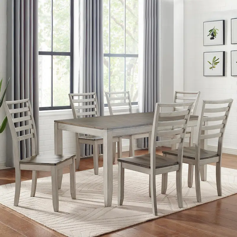 Two-Tone Smokey Dining Table with 6 Chairs — Complete Dining Room Furniture