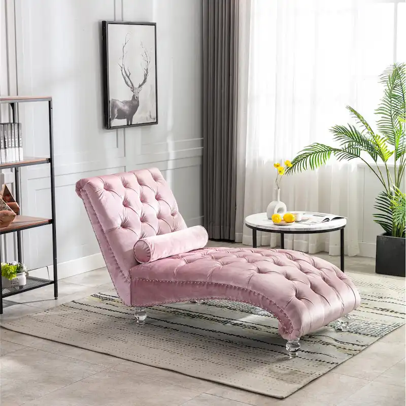 Velvet Tufted Chaise Lounge Accent Living Room Chair