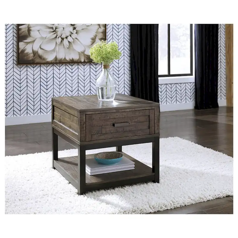 Veneer and MDF End Table with Drawer