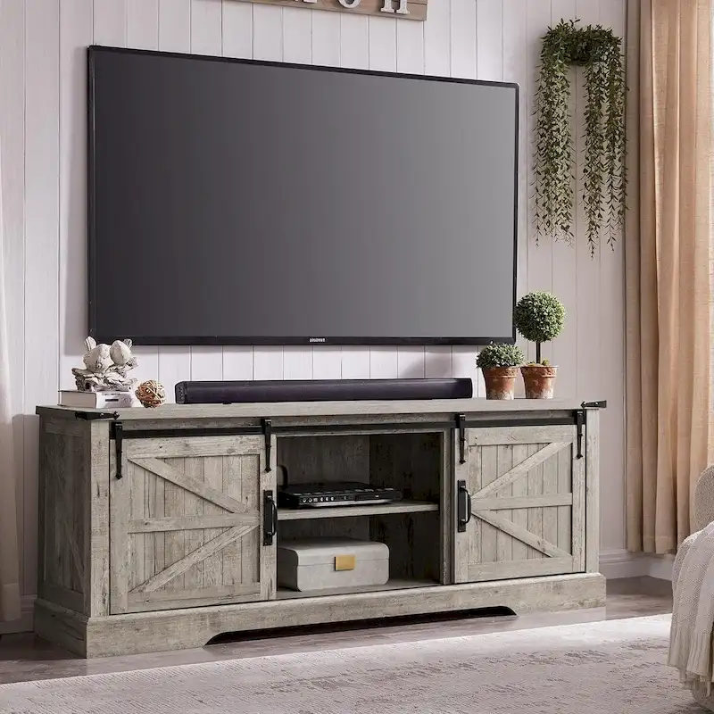 Farmhouse Wood TV Stand, Rustic Entertainment Center, Console Cabinet