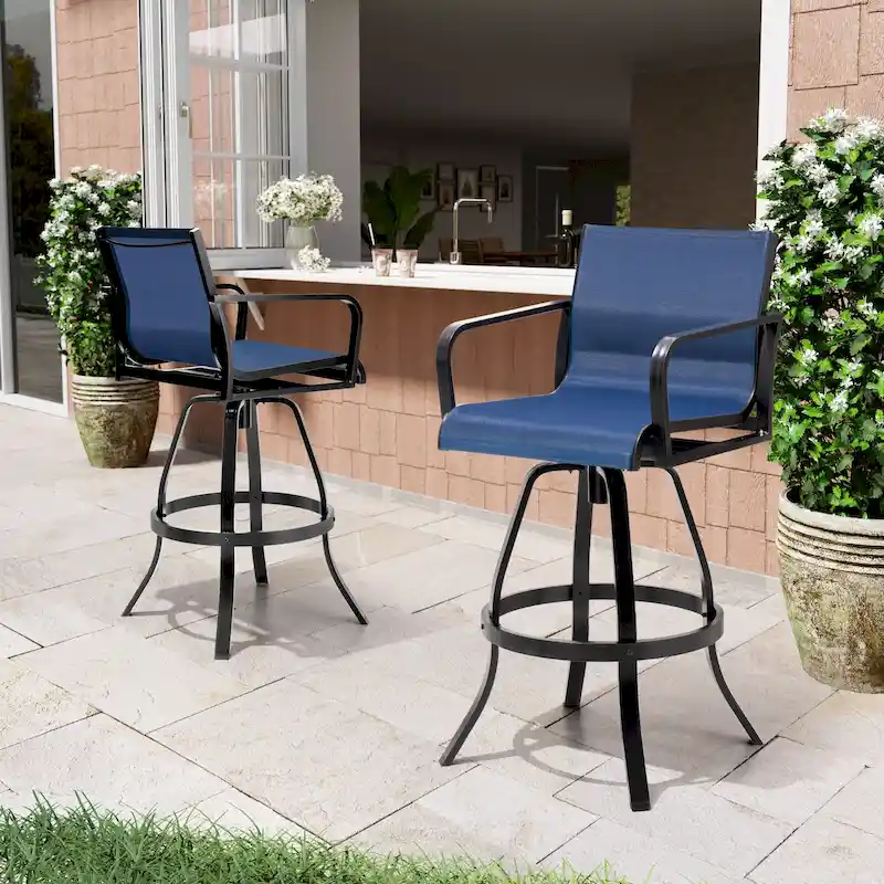 VredHom Outdoor Aluminum Swivel Bar Stools (Set of 2)