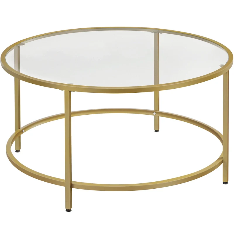 Round Coffee Table Glass-Top Sofa Table for Living Room