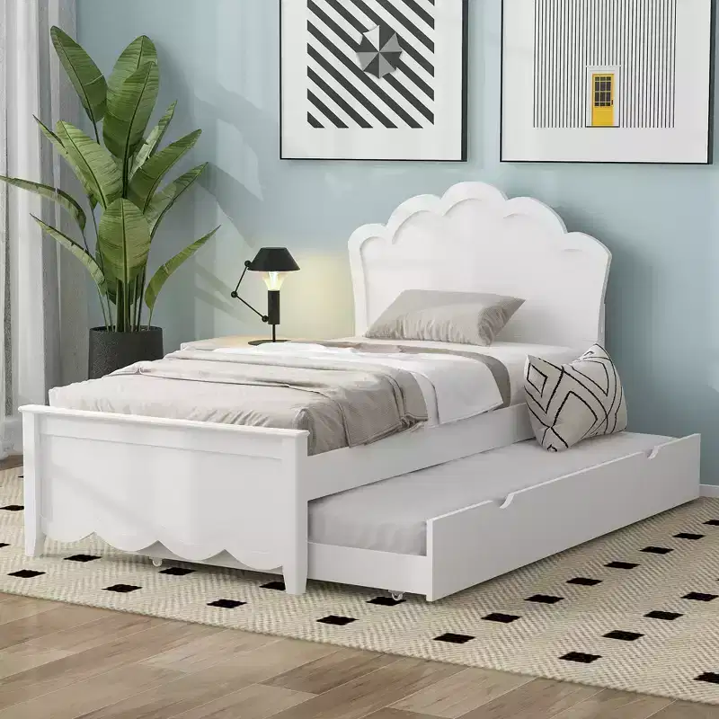 GDF Studio Abbott Wood Platform Bed with Headboard and Twin Size Trundle