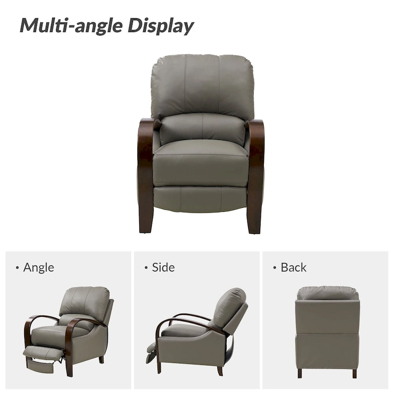 Alex Mid-century Modern Cigar Genuine Leather Manual Recliner with Wooden Curved Arms, Set of 2