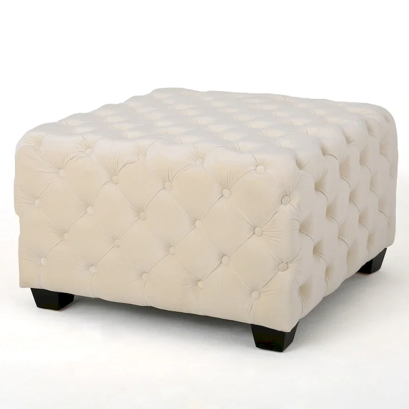 Jaymee Modern Glam Button Tufted Velvet Ottoman