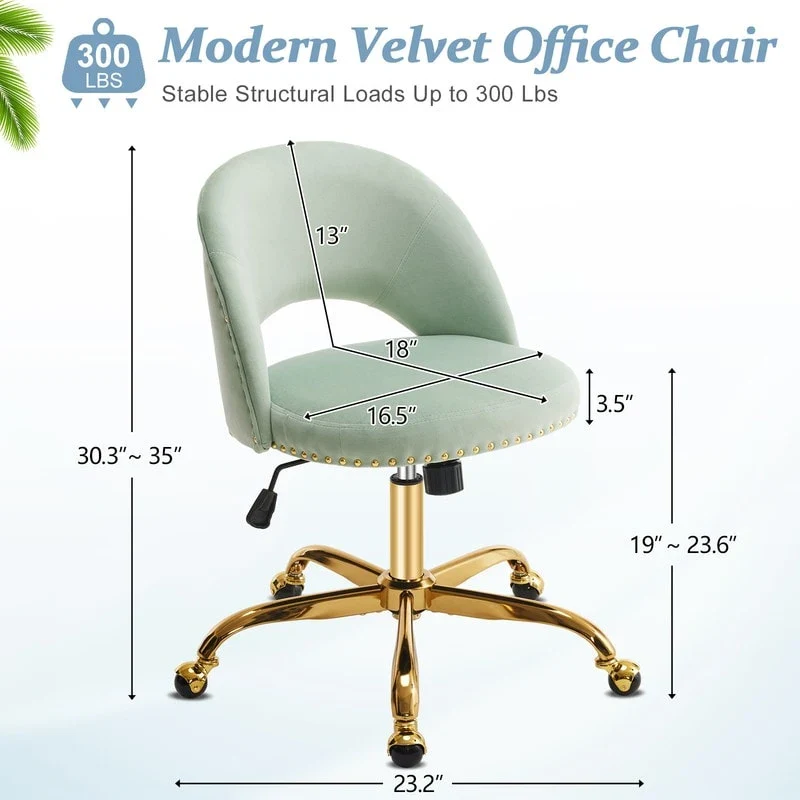 Office Chair Velvet Desk Chair Swivel Armchair Cute Modern Fabric Home Office Desk Chairs with Wheels