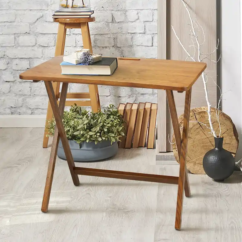 Copper Grove Goosefoot Folding TV Tray Table with Solid Hardwood