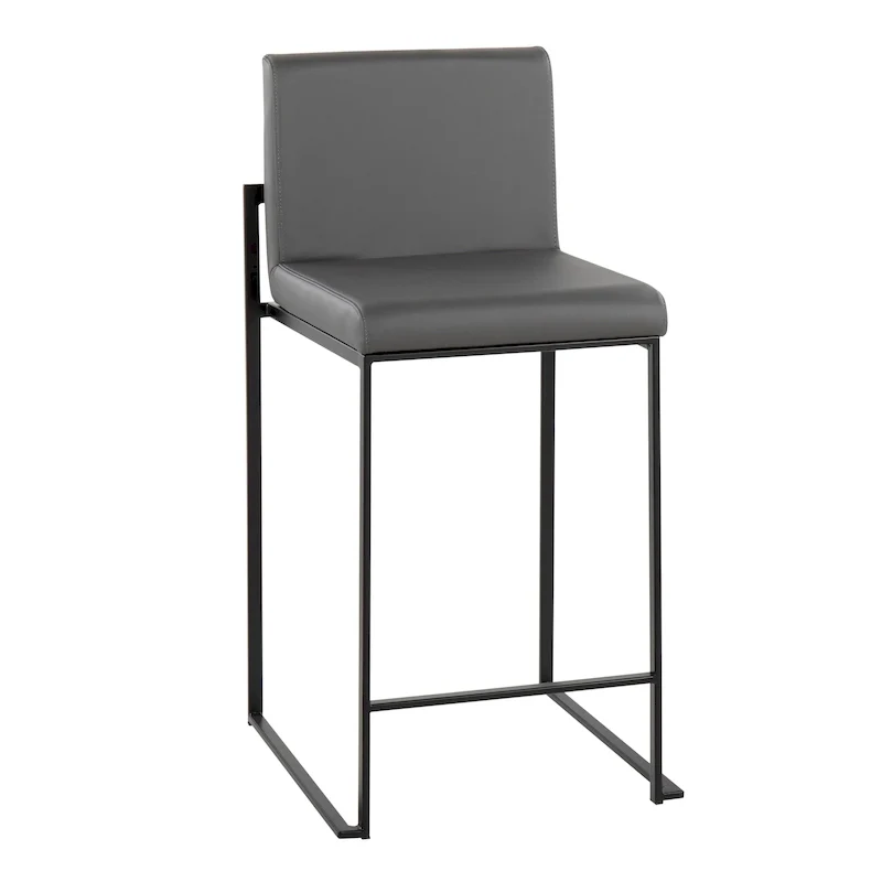 Black/Grey/White High Back Upholstered Counter Stool, Set of 2, 1-Person