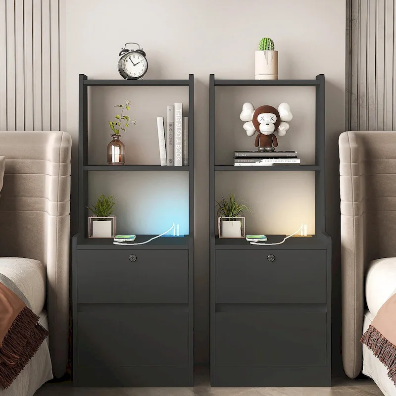 Modern Smart Nightstand with Charging Station and Night Light