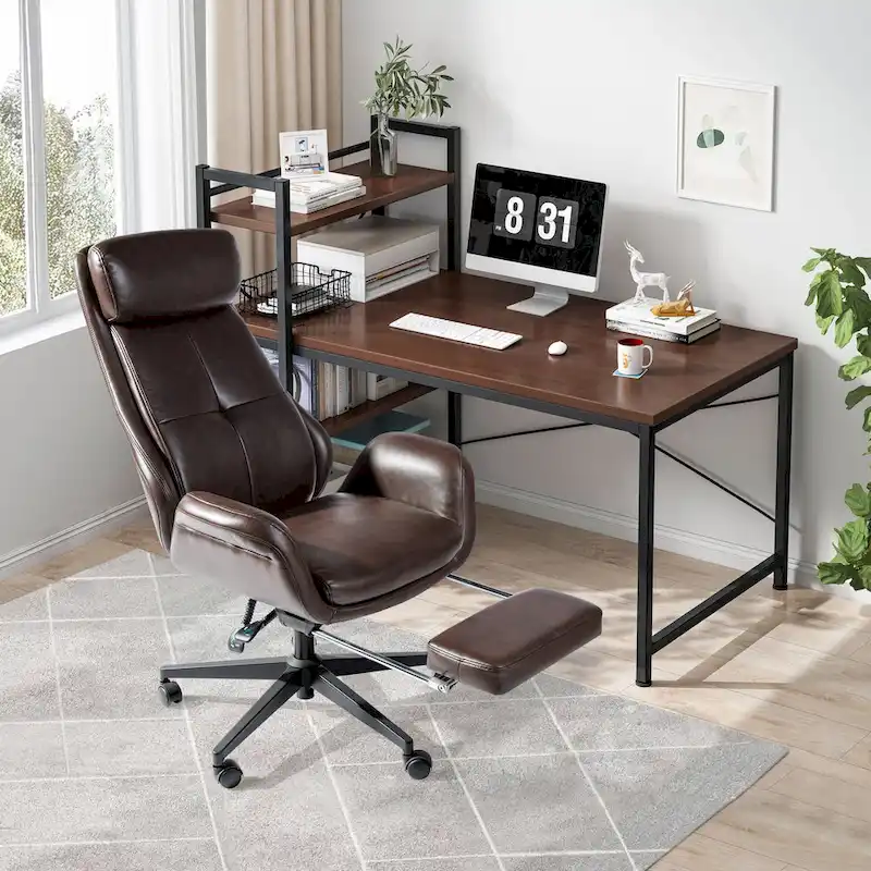 Glitzhome Adjustable Reclining Swivel High Back Home Office Chair with Footrest and Armrest