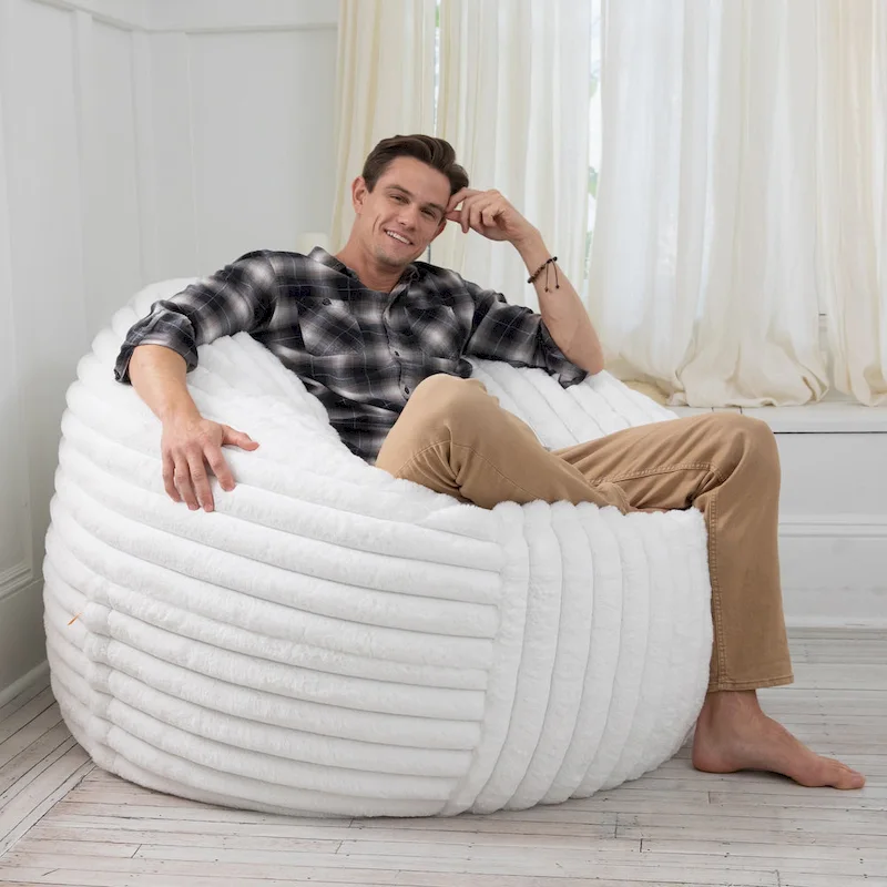 Faux Fur Bean Bag Chair, Black/Midnight Blue/Grey/Ivory, 2–3 Person, 5ft