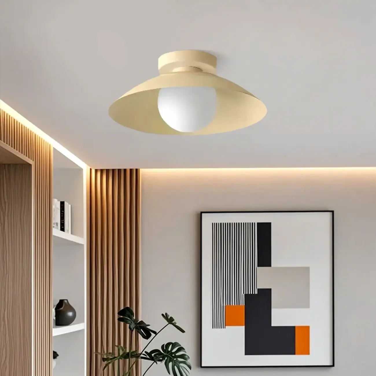 Mini Beige Dome Metal Modern Semi Flush Ceiling Light