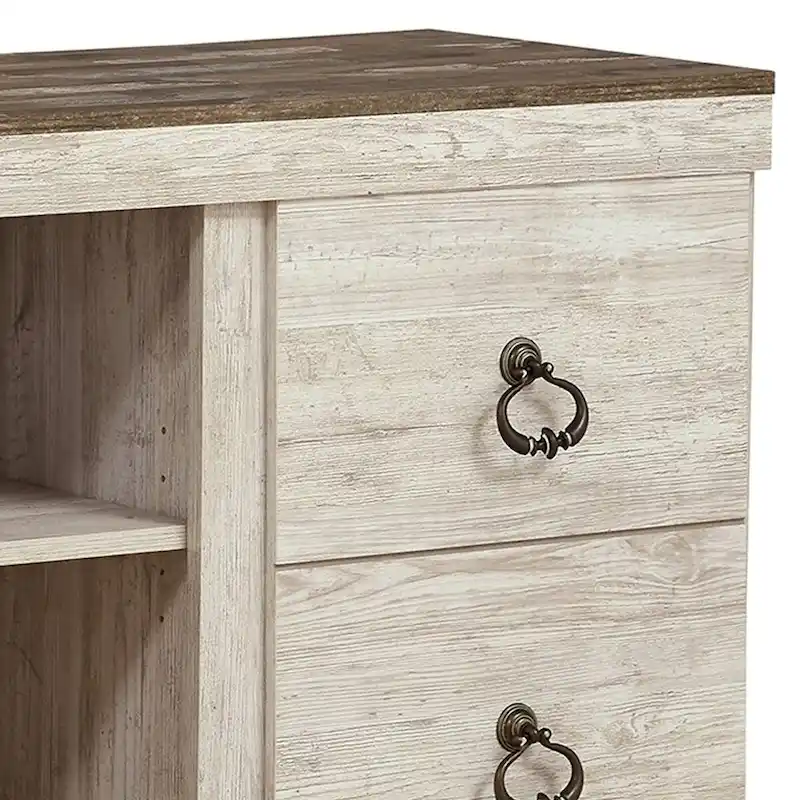 60 Inch Rustic TV Media Entertainment Console, Round Handles, Wood, White