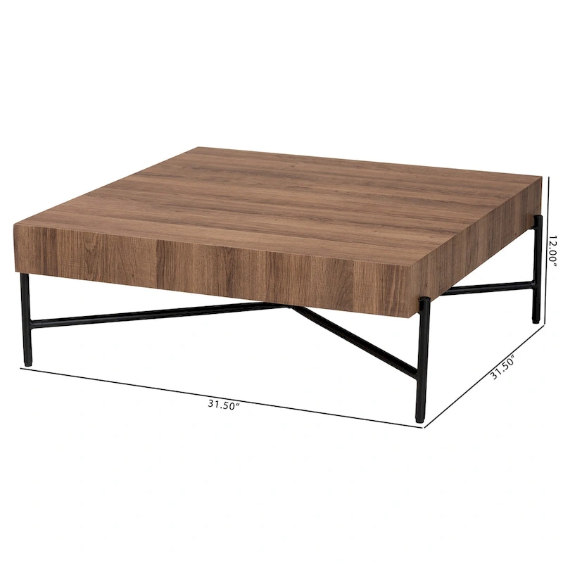 Savion Modern Industrial Walnut Brown Finished Wood and Black Metal Coffee Table