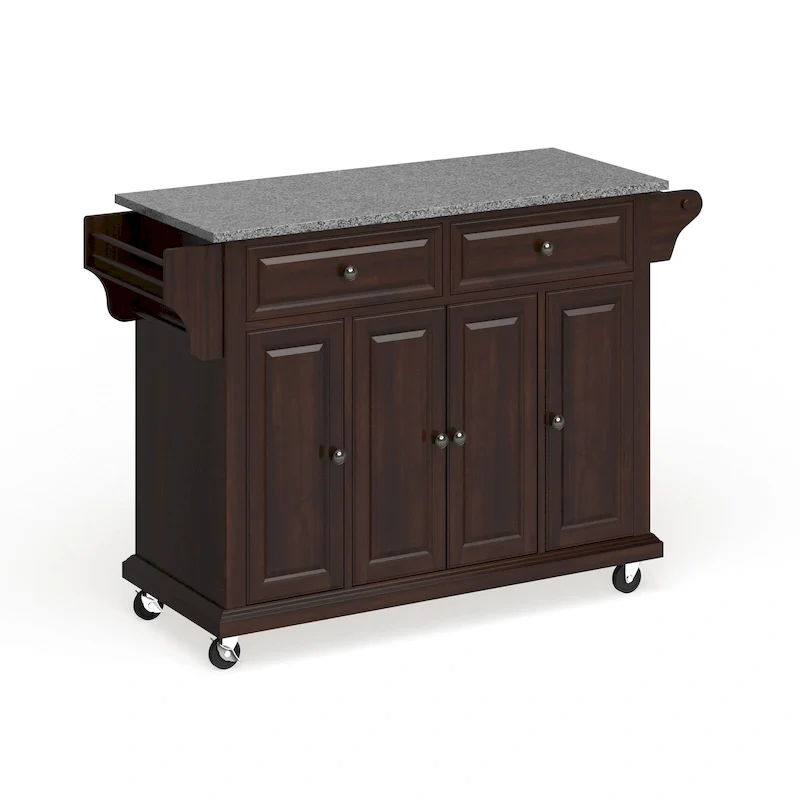Crosley Full Size Granite Top Vintage Mahogany Kitchen Cart - 18d x 51.5w x 36h