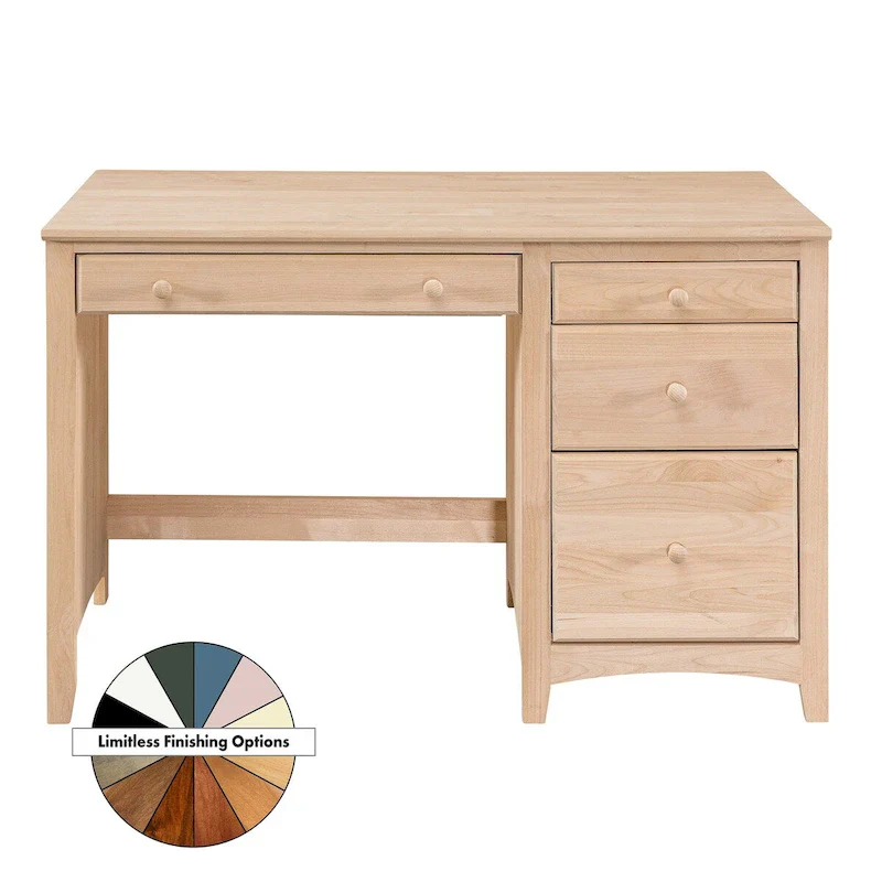 Solid Wood Desk with 4 Drawers - Natural Finish