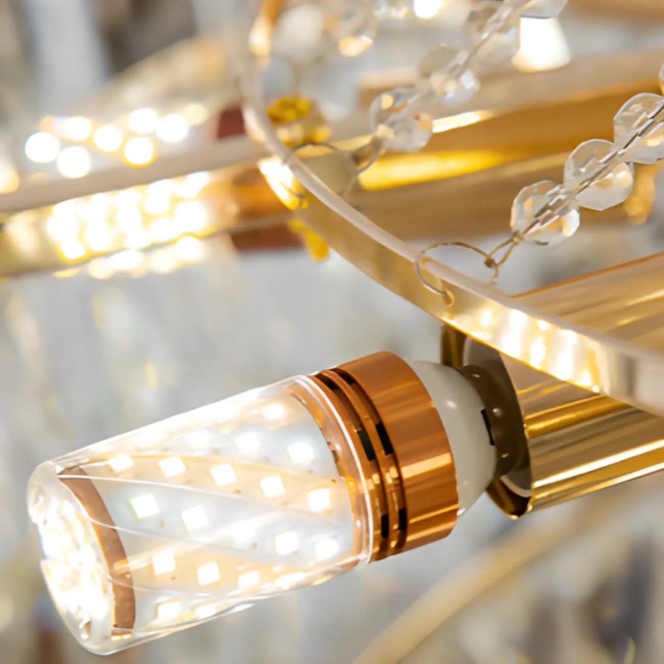 Luxury Long Cascading Crystal Gold Chandelier