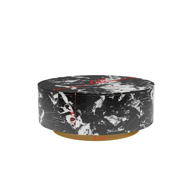 Modern Faux Marble Round Coffee Table Center Table with 2 Drawers, Fully Assembled