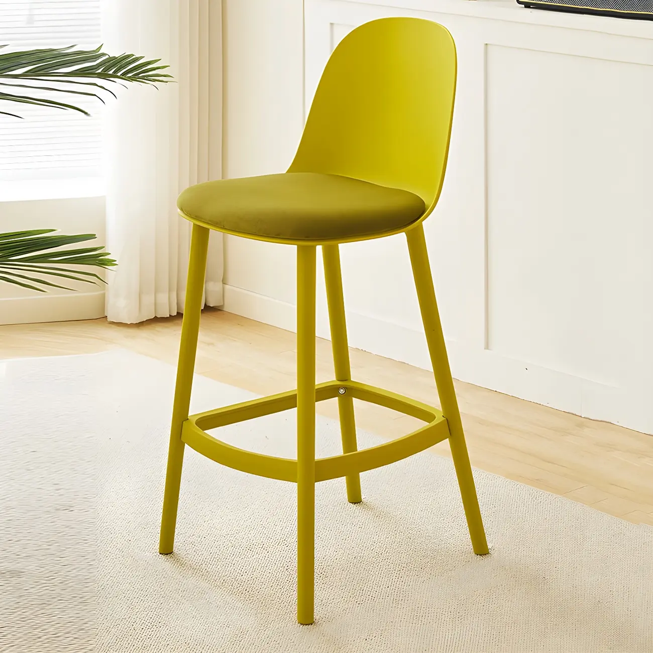 Modern Plastic Upholstered Bar Stool with Footrest