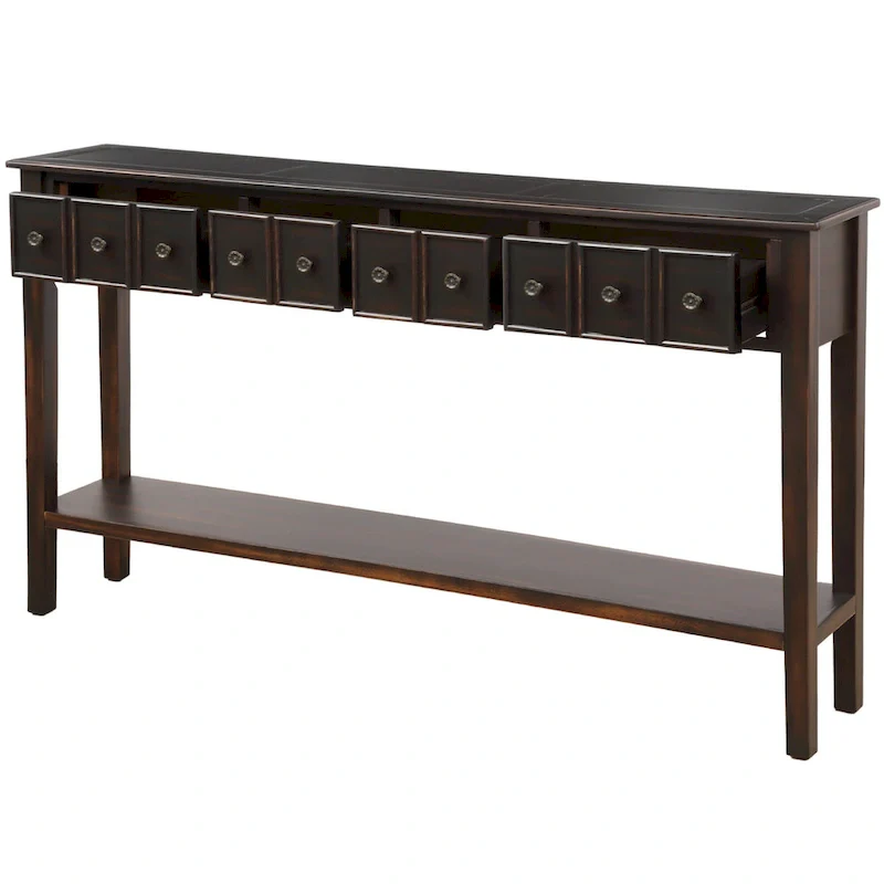 Blue / Brown / Navy Solid Wood Console Table with 4 Drawers & Lower Shelf – Rustic Style, Entryway Use