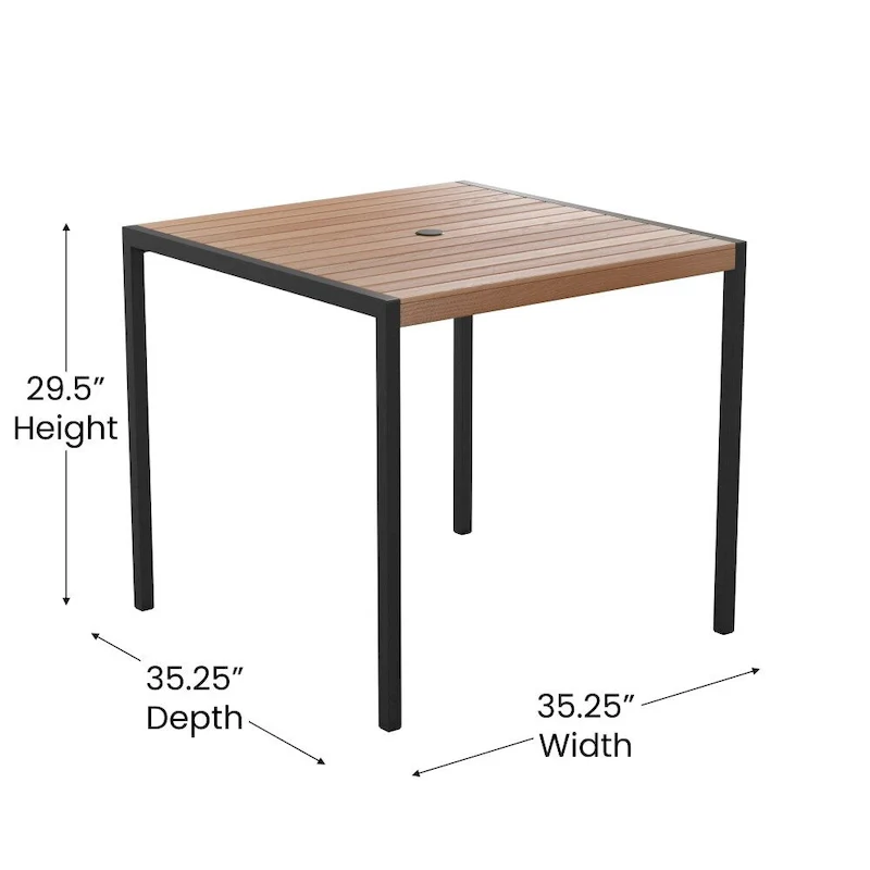 Black Steel Framed 36 Square Faux Teak Table with Umbrella Hole & 4 Club Chairs