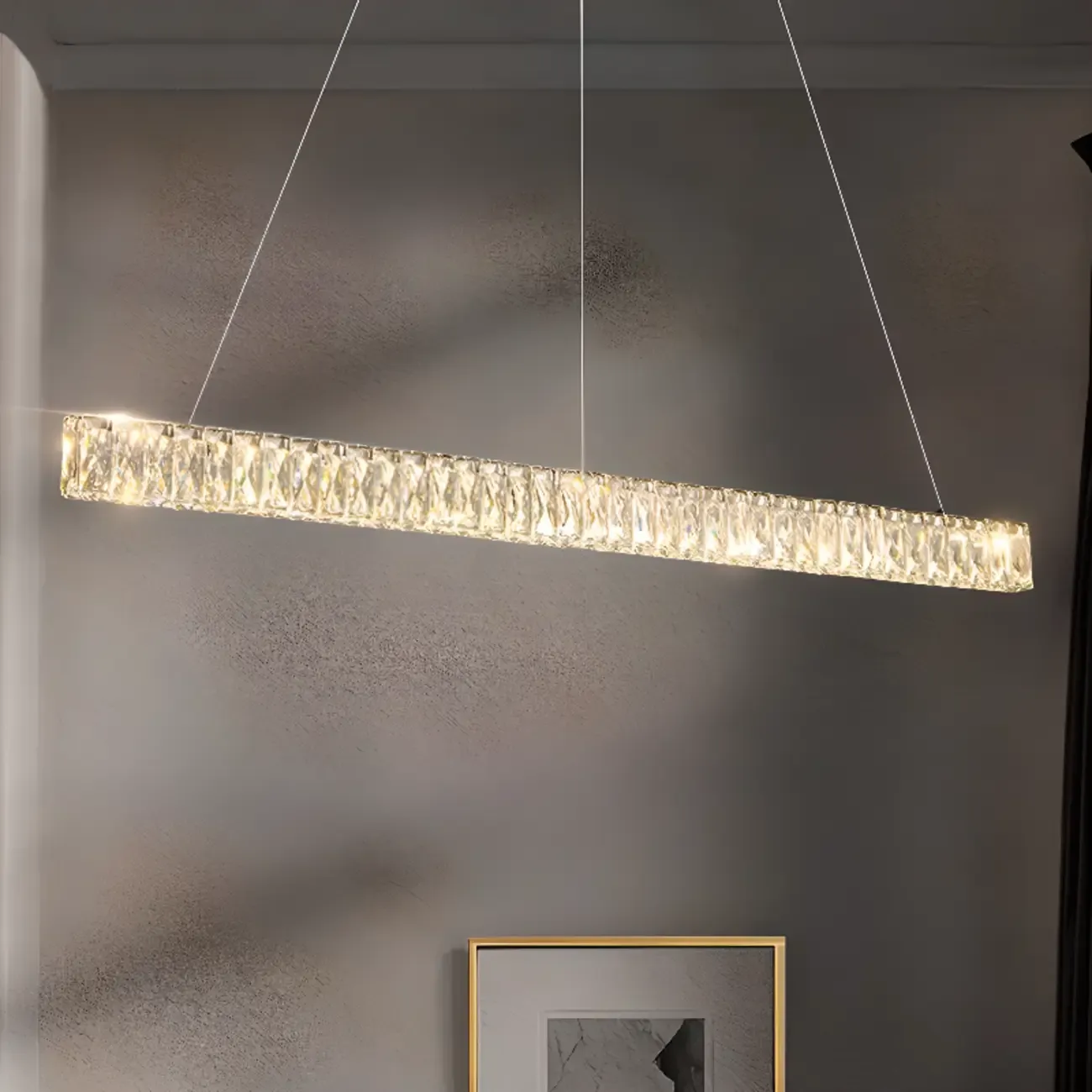 Rectangle Crystal Kitchen Island Pendant Light Dimmable LED