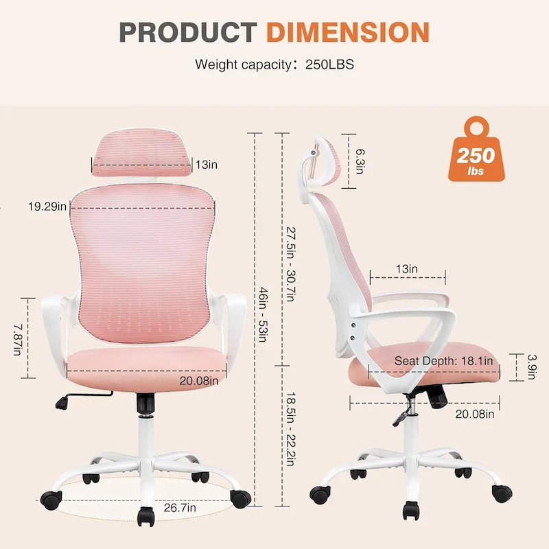 Ergonomic Office Chair, High Back Desk Chair with Headrest, Home Office Swivel Mesh Computer Chair Office Chairs