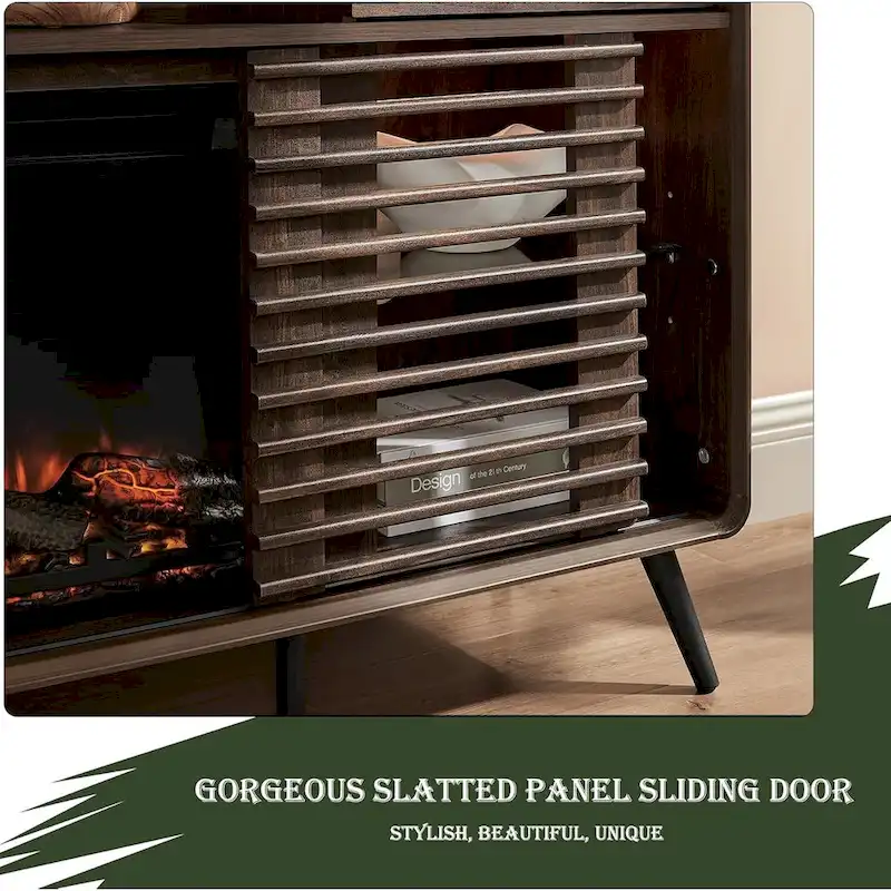 Mid Century Modern Fireplace TV Stand, Entertainment Center