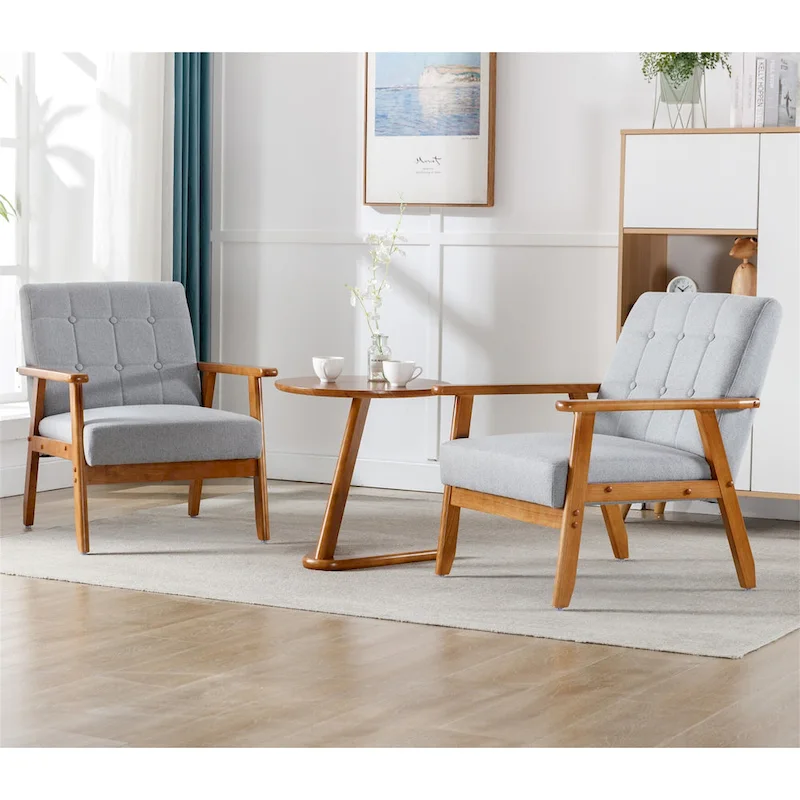 Mid Century Modern Accent Chairs Set of 2 with Side Table