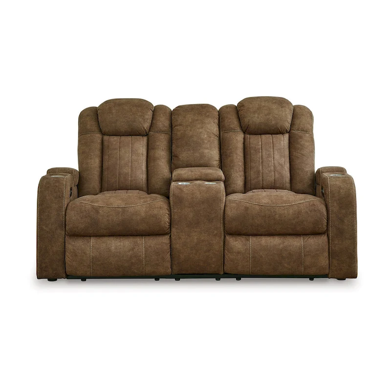 Zane Power Recliner Loveseat, Adjustable Headrest, Gray Faux Nubuck Suede