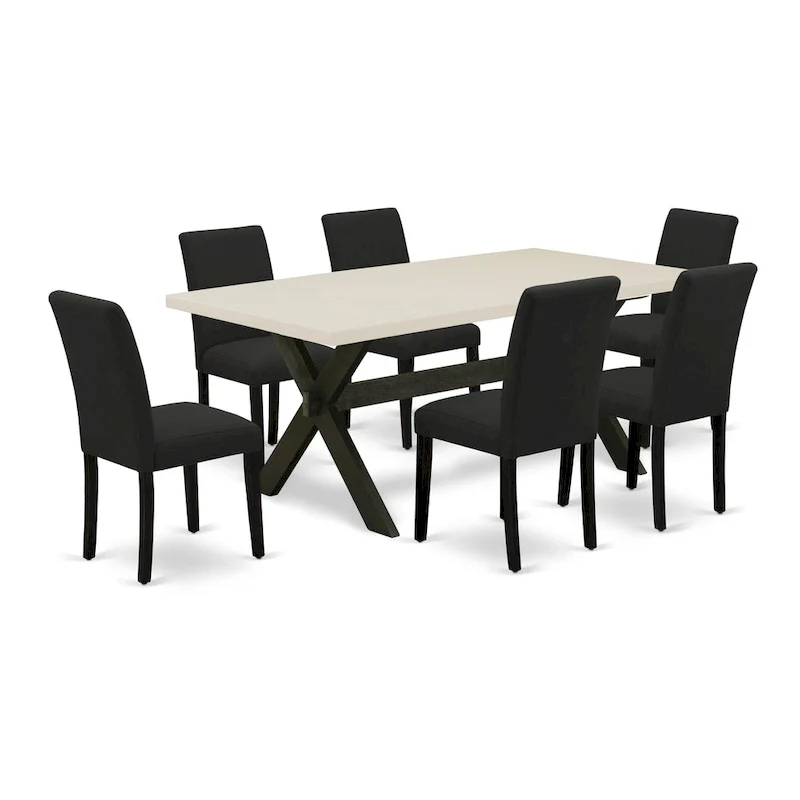 East West Furniture Dining Furniture Set- a Dining Table & Black Color Linen Fabric Upholstered Chairs, Black(Pieces Option)