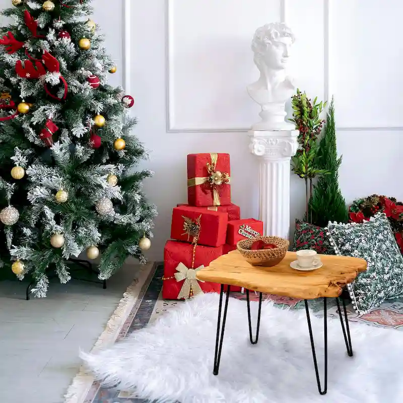 Live Edge Coffee Table - Cedar Wood - Black Hairpin Legs