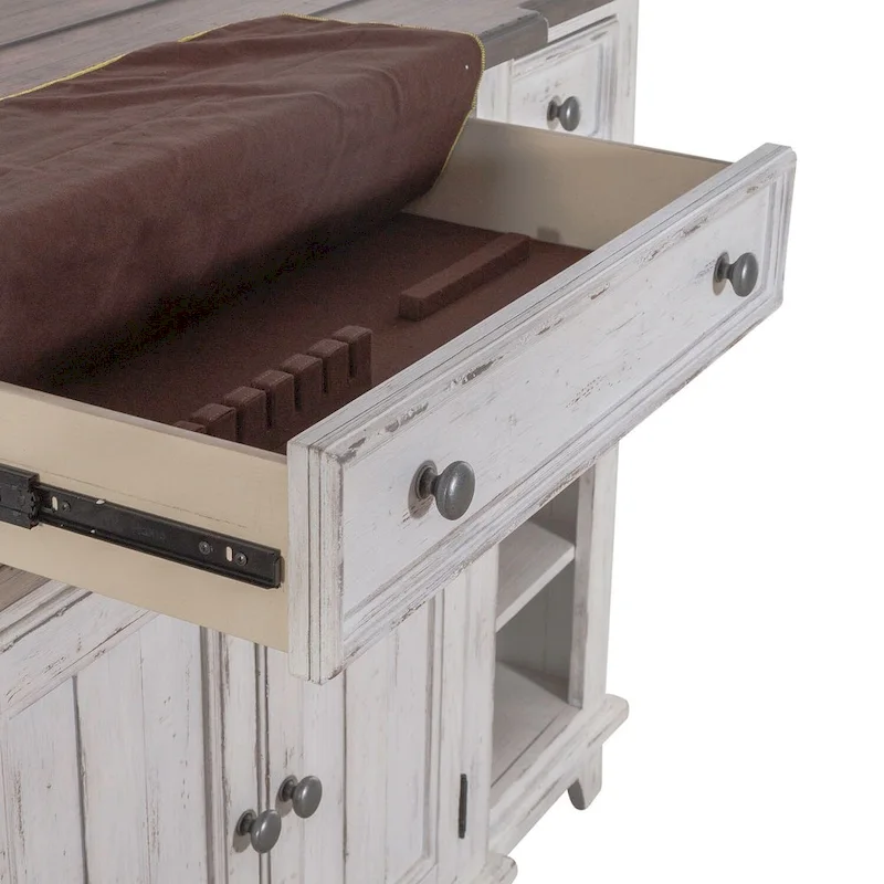 White & Grey Distressed Pine Breakfront Server – 1 Piece