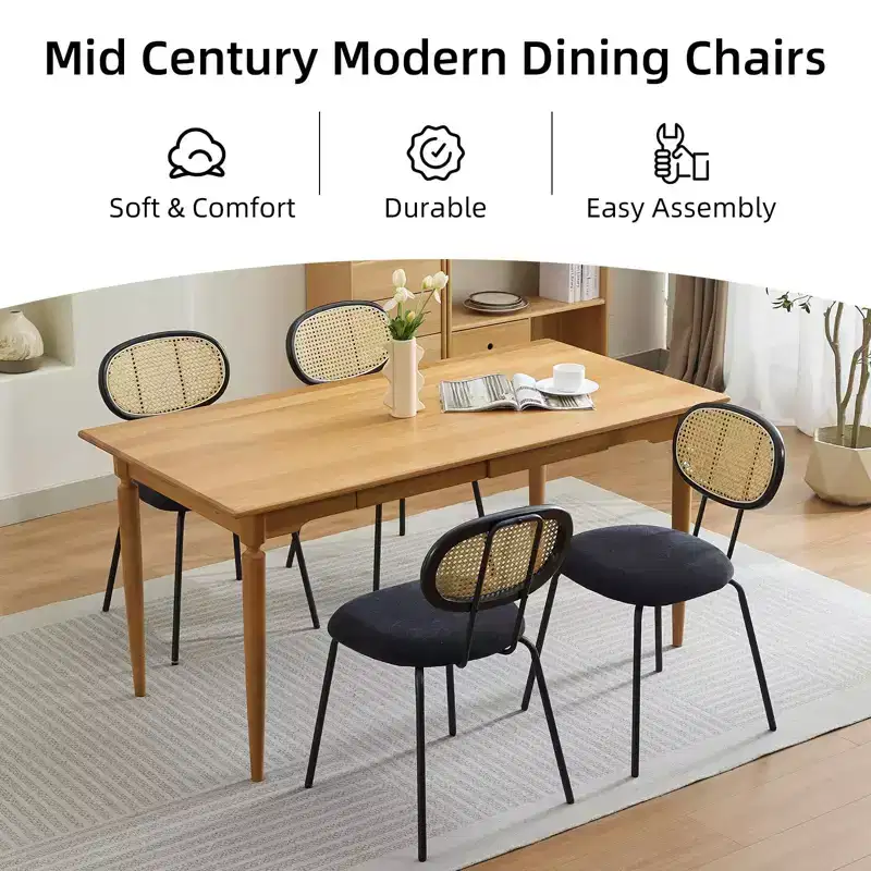 2-Piece Dining Chair Set Velvet-Upholstered Dining Chairs Sturdy Metal Legs Wicker-Backed Design Ideal for Living Rooms, Reception Areas