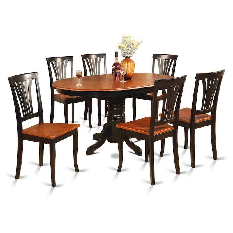 7-Piece Round Kitchen Dining Table Set with 6 Chairs - Black & Cherry