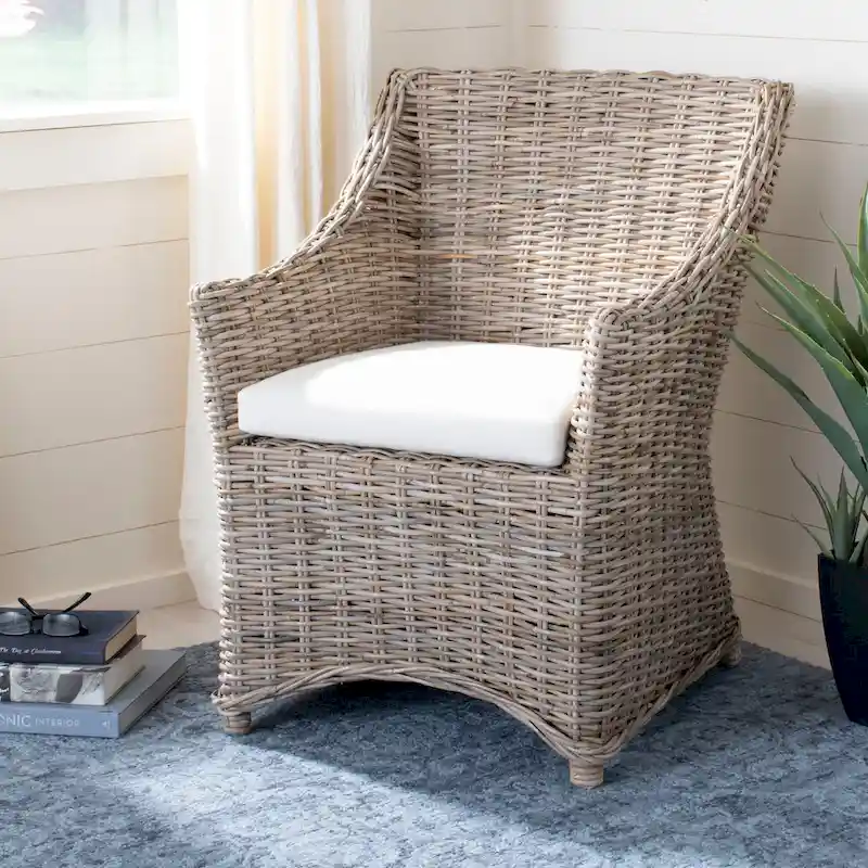 Washed Brown Wicker Wingback Arm Chair – Fully Assembled, Indoor & Patio Use