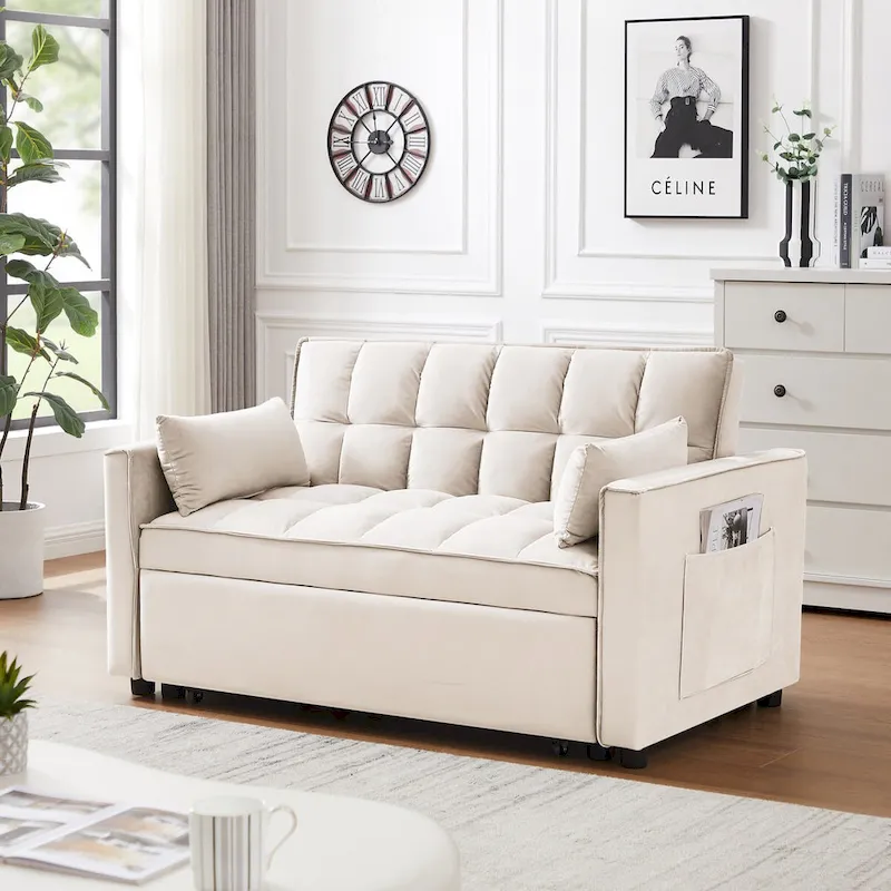 Velvet Convertible Loveseat Sofa Bed - 2 Seater Pullout