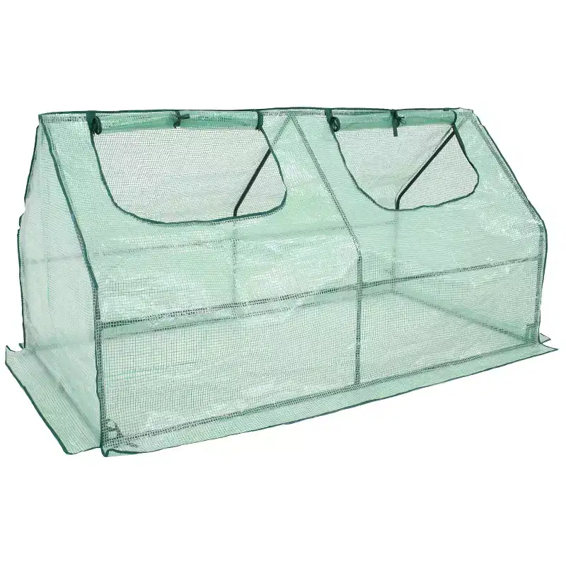 Sunnydaze Outdoor Portable Plant Shelter Mini Greenhouse with Double Zipper Doors and Cover - Green