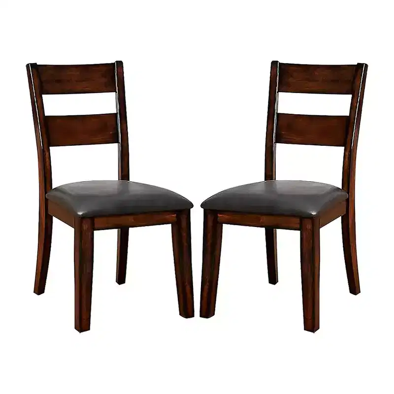 Simple Relax Set of 2 Faux Leather and Wood Dining Side Chairs in Dark Cherry