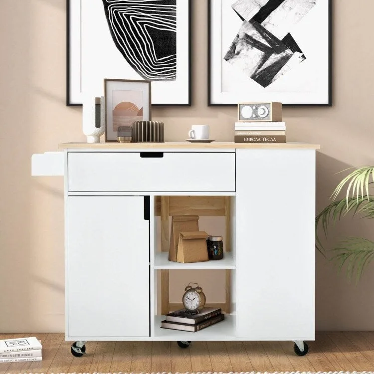 Drop-Leaf Kitchen Island with Rubber Wood Top - 49 x 30 x 36(L x W x H)