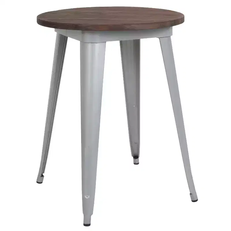 Emma and Oliver 24 Round Metal Indoor Table with Rustic Wood Top